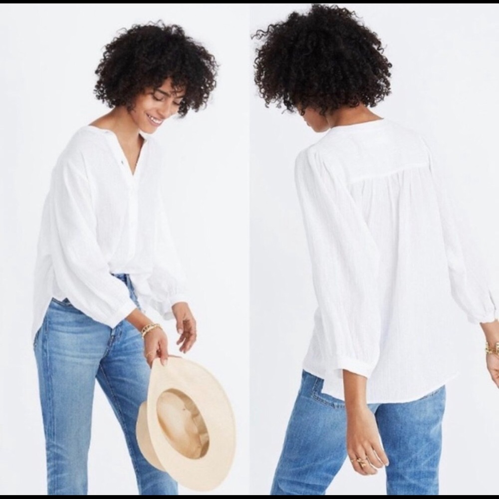 Madewell Shimmer Stripe Button Down Peasant Blouse